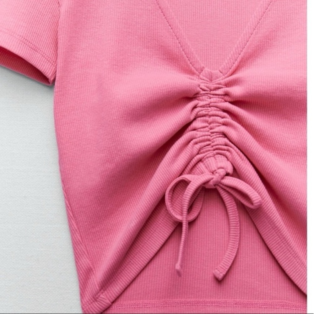 ZARA cinched pink cropped tee; Pink